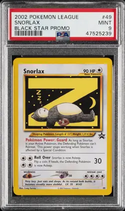 2002 POKEMON LEAGUE PROMO BLACK STAR #49 SNORLAX PSA 9 - Image 1
