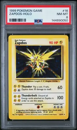 1999 POKEMON GAME #16 ZAPDOS-HOLO PSA 8 - Image 1