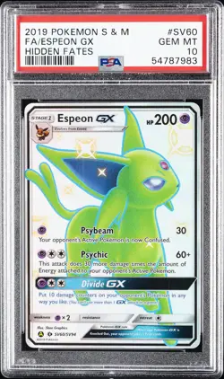 2019 POKEMON SUN & MOON HIDDEN FATES #SV60 FULL ART/ESPEON GX PSA 10 - Image 1