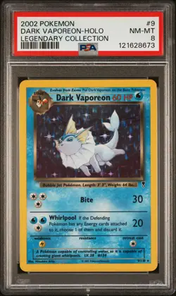 2002 POKEMON LEGENDARY COLLECTION #9 DARK VAPOREON-HOLO PSA 8 - Image 1