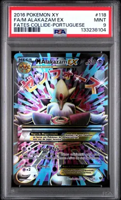 2016 POKEMON XY FATES COLLIDE PORTUGUESE #118 FULL ART/M ALAKAZAM EX PSA 9 - Image 1