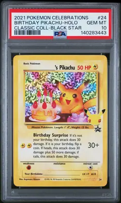2021 POKEMON CELEBRATIONS CLASSIC COLL #24 BIRTHDAY PIKACHU-HOLO PSA 10 - Image 1