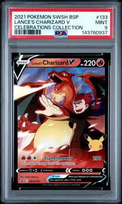 2021 POKEMON SWSH BLACK STAR PROMO CELEBRATIONS COLL LANCE'S CHARIZARD V PSA 9 - Image 1