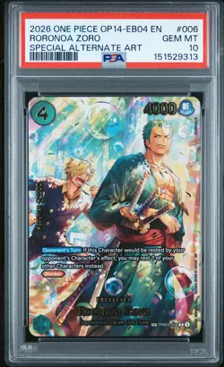 2026 ONE PIECE OP14-EB04-THE AZURE SEA'S SEVEN #006 RORONOA ZORO PSA 10 - Image 1