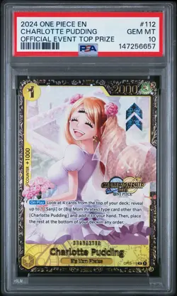 2024 ONE PIECE PROMOS OFFICIAL EVENT TOP PRIZE #112 CHARLOTTE PUDDING PSA 10 - Image 1