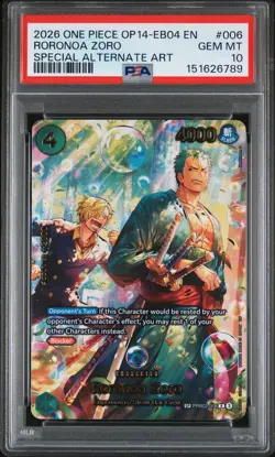 2026 ONE PIECE OP14-EB04-THE AZURE SEA'S SEVEN #006 RORONOA ZORO PSA 10 - Image 1