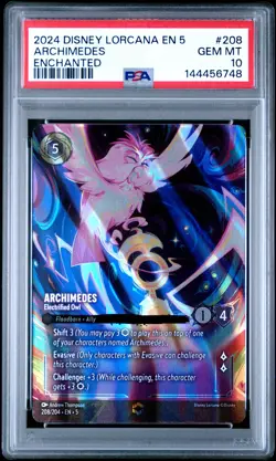 2024 DISNEY LORCANA EN 5-SHIMMERING SKIES ENCHANTED #208 ARCHIMEDES PSA 10 - Image 1