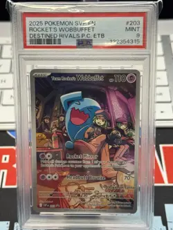 2025 POKEMON DESTINED RIVALS POKEMON CENTER ETB TEAM ROCKET'S WOBBUFFET PSA 9 - Image 1