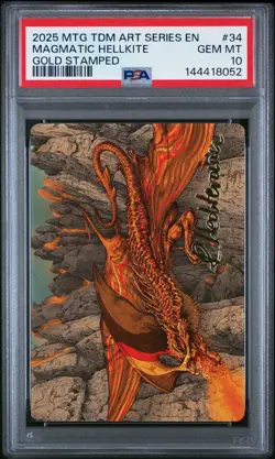 2025 MTG TARKIR: DRAGONSTORM ART SER GOLD STAMPED #34 MAGMATIC HELLKITE PSA 10 - Image 1