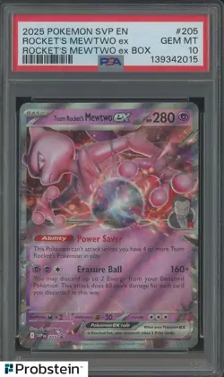 2025 Pokemon SVP En Rocket's Mewtwo ex Box #205 Rocket's Mewtwo ex PSA 10 - Image 1