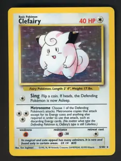 Pokemon TCG Clefairy Card 5/102 Base Set Unlimited Holo Rare WOTC Vintage - Image 1
