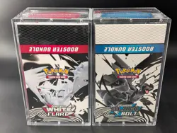 2x Pokemon SV10.5 Black Bolt White Flare Sealed Booster Bundle Display W/Acrylic - Image 1