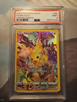 2023 POKEMON SWORD & SHIELD CROWN ZENITH #160 FULL ART/PIKACHU PSA 9 - Image 1
