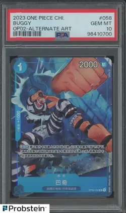 2023 One Piece Chinese #OP02-058 Buggy Alternate Art PSA 10 - Image 1