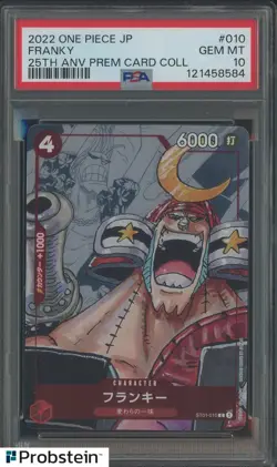 2022 One Piece Japan #010 Franky 25th Anniversary Prem. Card Collection PSA 10 - Image 1