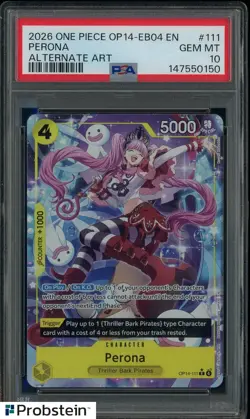 2026 One Piece OP14-EB04 The Azure Sea's Seven Perona Alternate Art #111 PSA 10 - Image 1