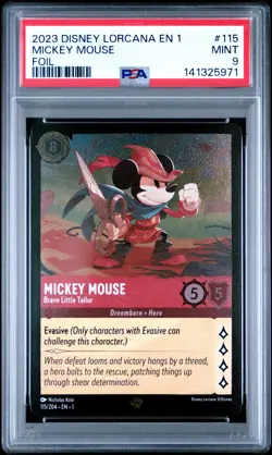 2023 DISNEY LORCANA EN 1 FOIL #115 MICKEY MOUSE BRAVE LITTLE TAILOR PSA 9 - Image 1