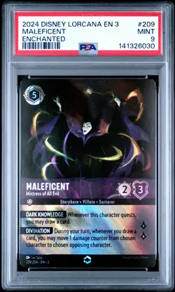 2024 DISNEY LORCANA EN 3 ENCHANTED #209 MALEFICENT MISTRESS OF ALL EVIL PSA 9 - Image 1