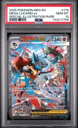 2025 Pokemon Mega Evolution #179 Mega Lucario ex SIR Special PSA 10 758 - Image 1