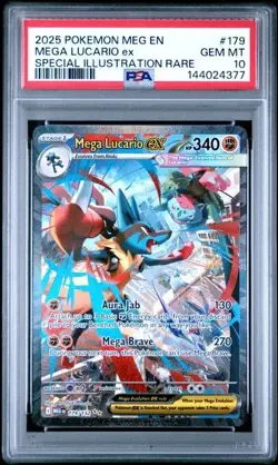 2025 Pokemon Mega Evolution #179 Mega Lucario ex SIR Special PSA 10 377 - Image 1