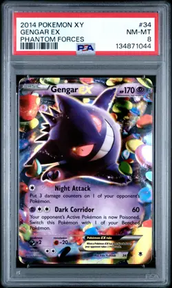 2014 POKEMON XY PHANTOM FORCES #34 GENGAR EX PSA 8 - Image 1