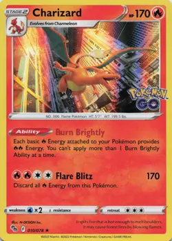 Charizard Holo Rare Holo 2022 Pokemon GO 010/078 NM - Image 1