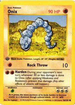 Pokemon TCG Onix Base Set Shadowless 1st Edition Common 56/102 HP - Image 1