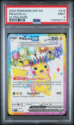Pikachu EX Ultra Rare SSP EN Pokemon Surging Sparks #219/191 - PSA 9 MINT - Image 1