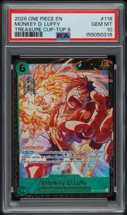 Bandai One Piece Monkey D. Luffy Treasure Cup-Top 8 OP13-118 SEC Foil PSA 10 - Image 1