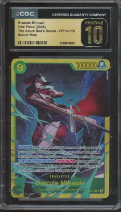 2026 One Piece The Azure Sea's Seven Secret Rare Dracule Mihawk Pristine CGC 10 - Image 1