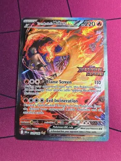 Team Rocket's Moltres Ex 229/182 Pokemon Destined Rivals Stamped Promo Card - Image 1