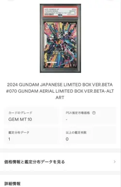 Gundam Aerial PSA10 1st Parallel Card - Beta Version, Limited Box Version - Image 4