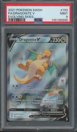 2021 Pokemon SWSH Evolving Skies Full Art #192 Dragonite V Mint PSA 9 - Image 1