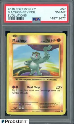 2016 Pokemon XY Evolutions #57 Machop - Reverse Foil PSA 8 NM-MT - Image 1