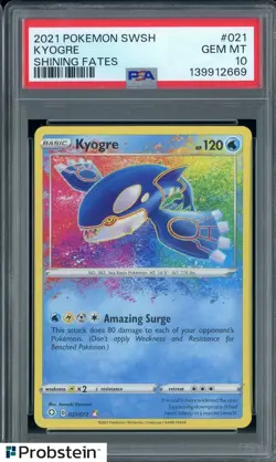 #2 2021 Pokemon SWSH Shining Fates #021 Kyogre PSA 10 GEM MINT - Image 1