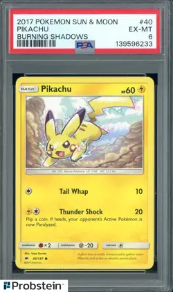 2017 Pokemon Sun & Moon Burning Shadows #40 Pikachu PSA 6 EX-MT - Image 1
