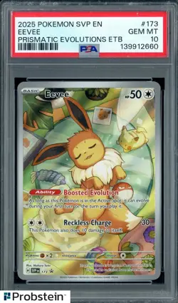 #1 2025 Pokemon SVP En Prismatic Evolutions ETB #173 Eevee PSA 10 GEM MINT - Image 1