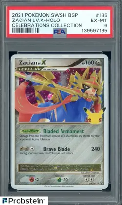 2021 Pokemon SWSH BSP Celebrations Collection #135 Zacian LV X Holo PSA 6 - Image 1