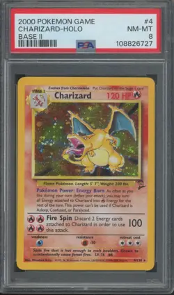 2000 Pokemon Game Base II Holo #4 Charizard PSA 8 - Image 1