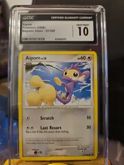 Aipom CGC 10 Gem Mint Pokemon Majestic Dawn 51/100 2008 Diamond & Pearl Low Pop - Image 1