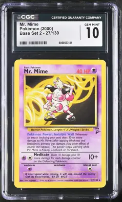 CGC 10 GEM MINT Mr. Mime 2000 Base Set 2 27/130 Pokemon Card - Image 1