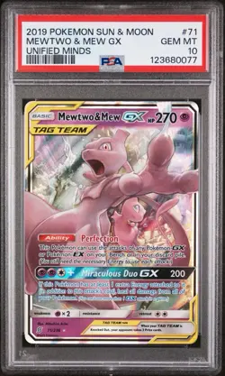 Mewtwo & Mew GX 71/236 Holo Card Unified Minds PSA 10 - Image 1