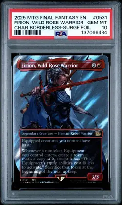 2025 MTG FF CHR Borderless Firion, Wild Rose Warrior Surge Foil #0531 PSA 10 - Image 1