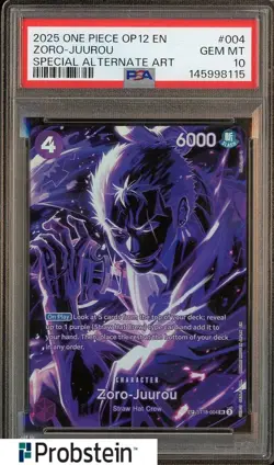 2025 One Piece OP12 EN #004 Zoro Juurou Special Alternate Art PSA 10 GEM MINT - Image 1