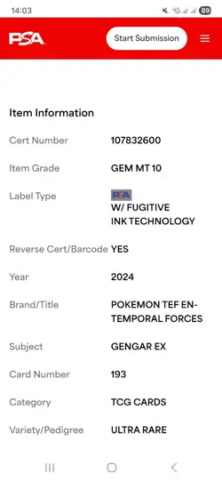 Pokemon TCG - Gengar EX 193/162 Temporal Forces - PSA 10 - Image 4