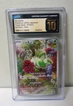 CGC PRISTINE 10 Sprigatito AR 075 sv1a Triplet Beat JAPANESE Pokemon Card - Image 1