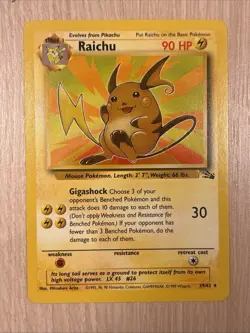 Pokemon TCG Raichu Fossil Unlimited Rare Card 29/62 Near Mint NM - Image 1