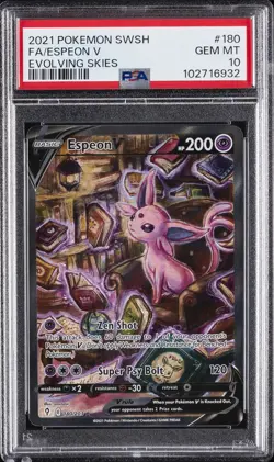 2021 POKEMON SWORD & SHIELD EVOLVING SKIES #180 FULL ART/ESPEON V PSA 10 - Image 1
