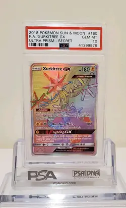 2018 PSA 10 Xurkitree GX FA FullArt Rainbow Secret Rare 160 Pokemon Ultra Prism - Image 1