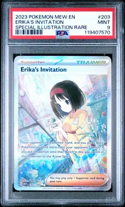2023 POKEMON MEW EN-151 SPECIAL ILLUSTRATION RARE #203 ERIKA'S INVITATION PSA 9 - Image 1